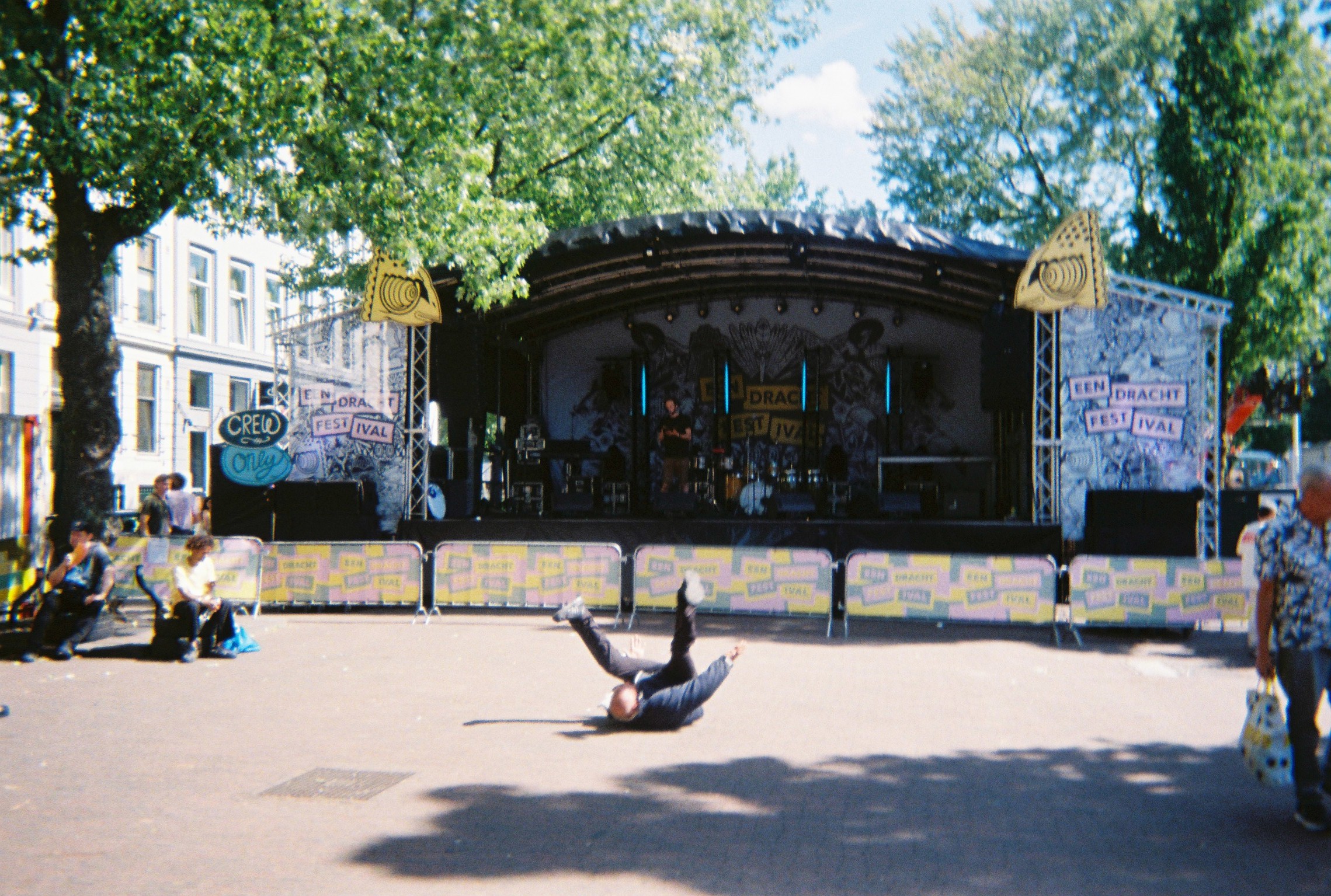 Outdoor stage with person falling